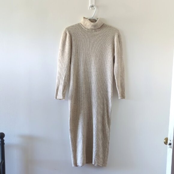 San Francisco 100% Lambswool Elegant Ribbed Turtleneck Dress - Picture 1 of 4